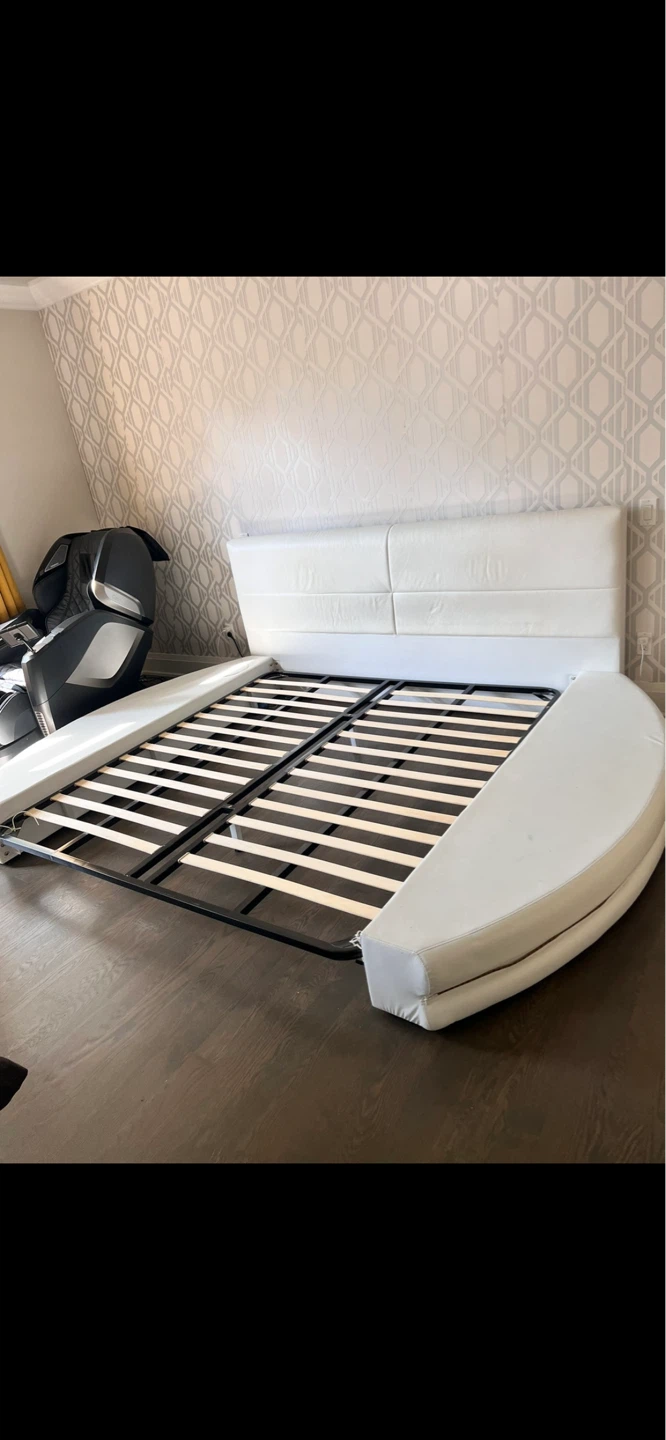 White Faux Leather Platform Bed Frame with Curved End - photo 4