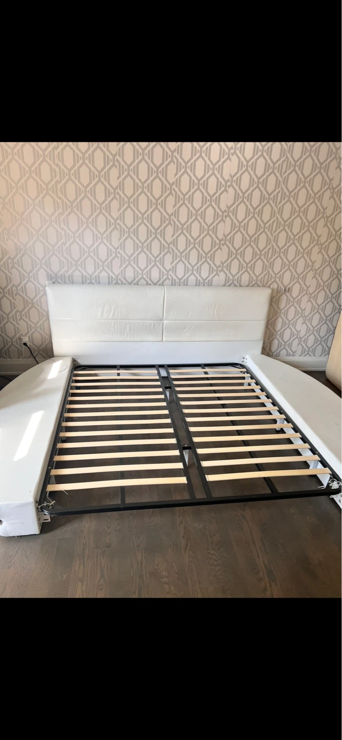 White Faux Leather Platform Bed Frame with Curved End - photo 5