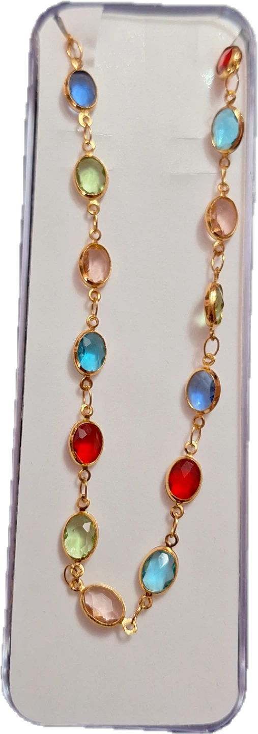 Gold-tone necklace with multi-colored gemstones