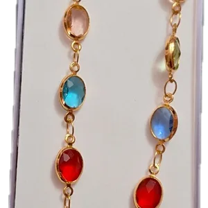 Gold-tone necklace with multi-colored gemstones