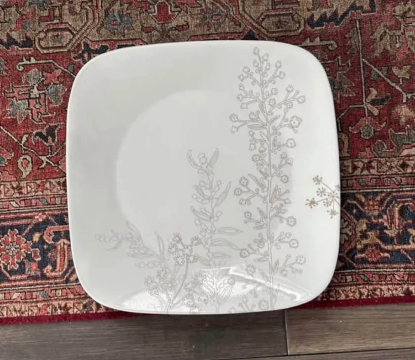 6 Corelle Square Plates - White Floral Design