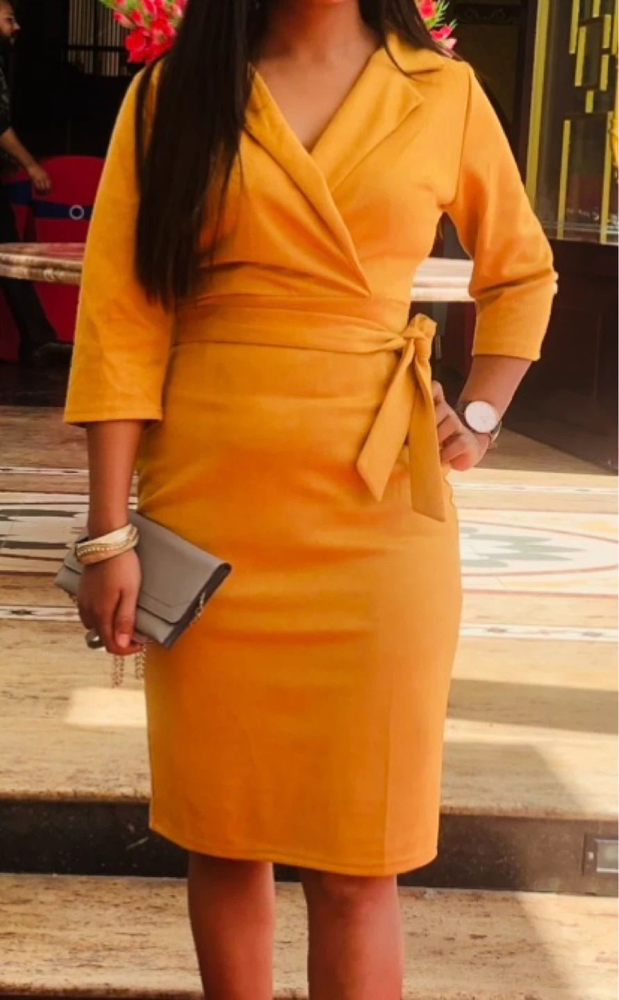 Women's Mustard Yellow Wrap Dress