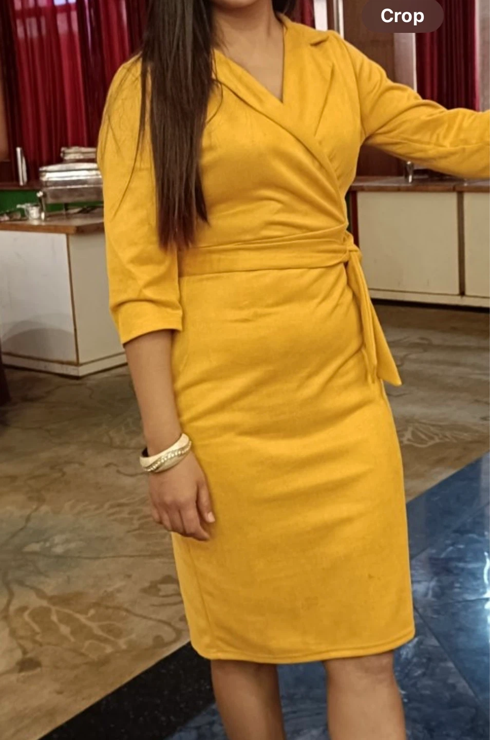 Women's Mustard Yellow Wrap Dress - photo 2