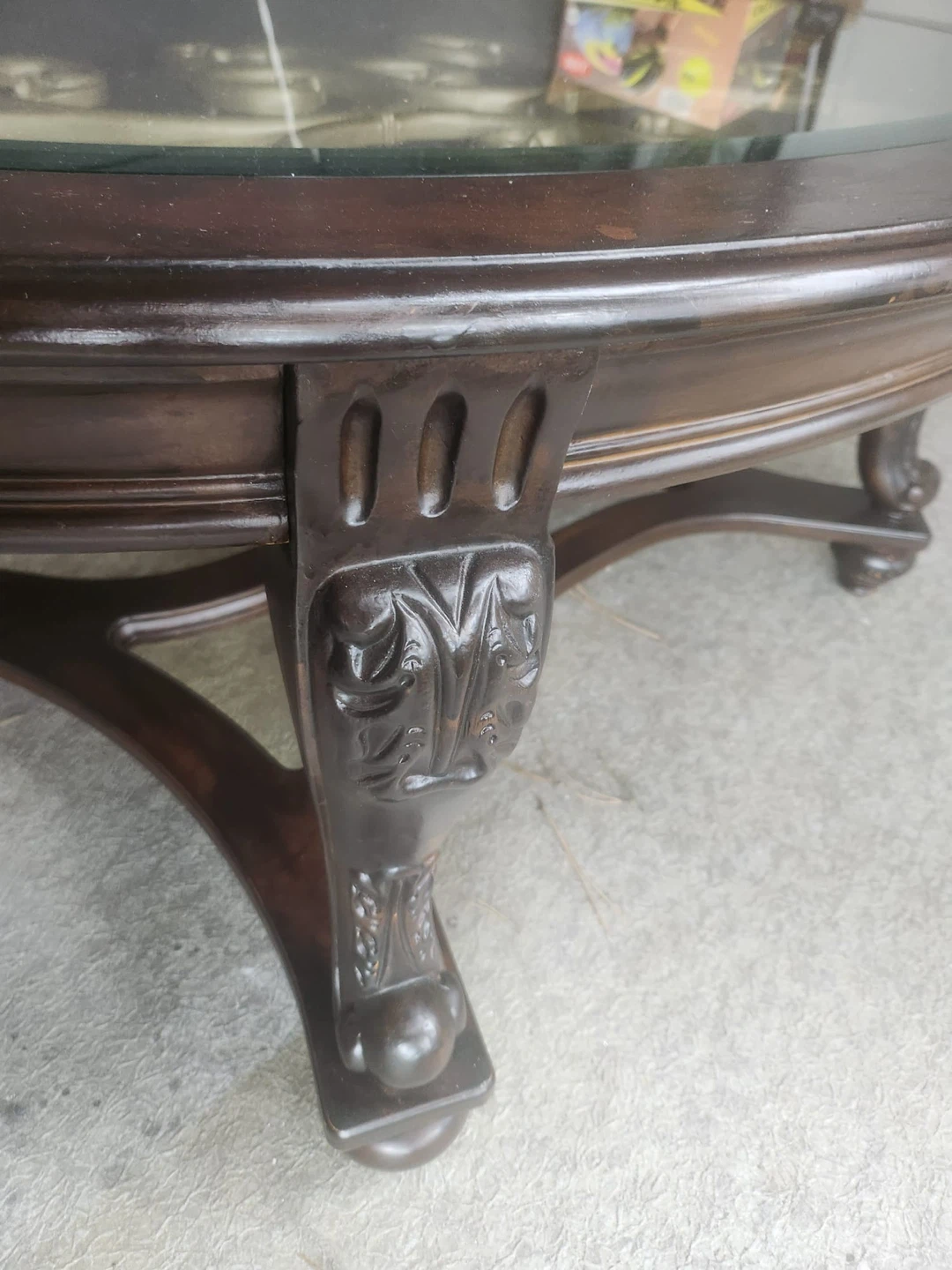 Dark Wood Coffee Table with Glass Top