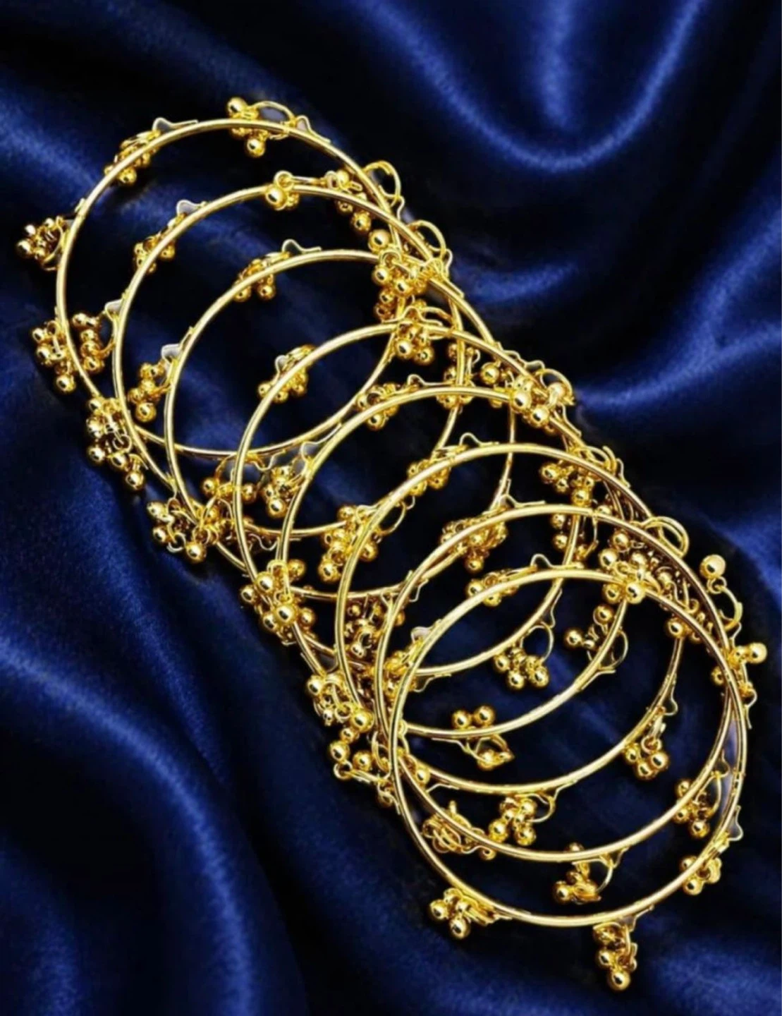 Set of 6 Gold-Tone Kada Bangles with Bells
