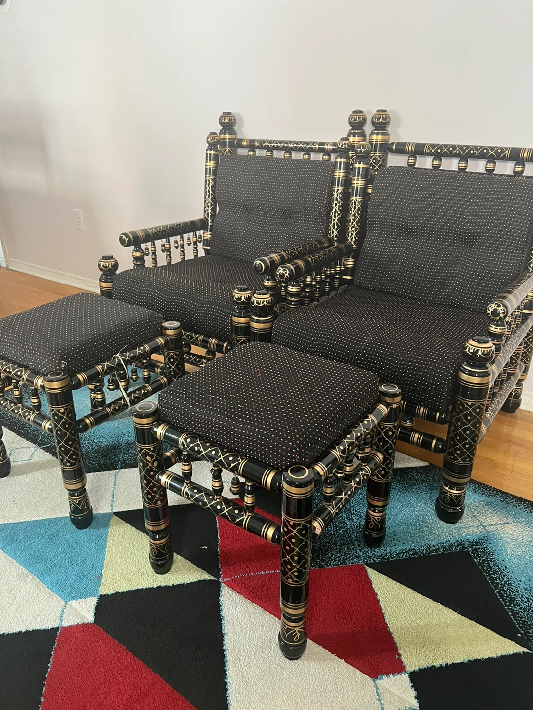 Black and Gold Sofa Set with Coffee Table and Otttomans - photo 2
