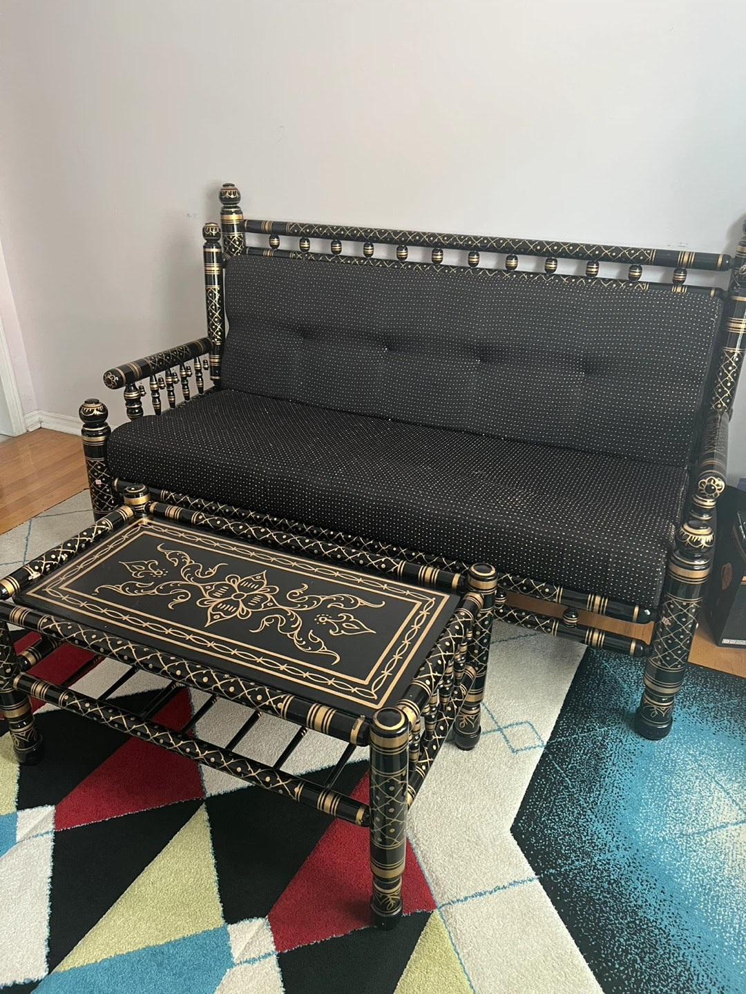 Black and Gold Sofa Set with Coffee Table and Otttomans - photo 3
