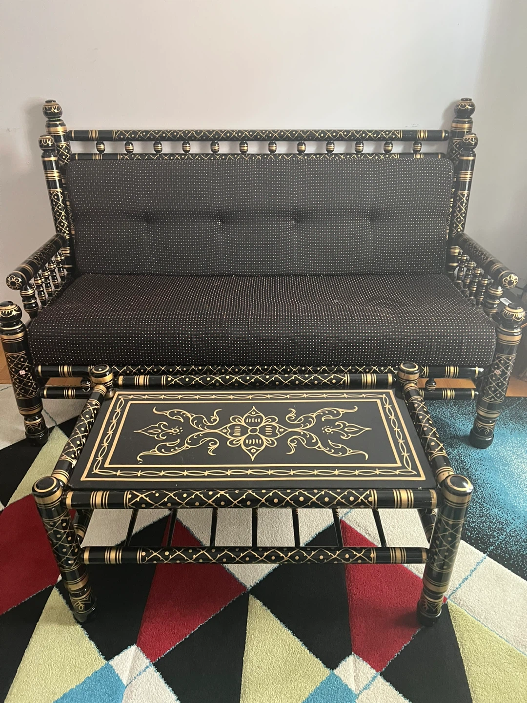 Black and Gold Sofa Set with Coffee Table and Otttomans - photo 4