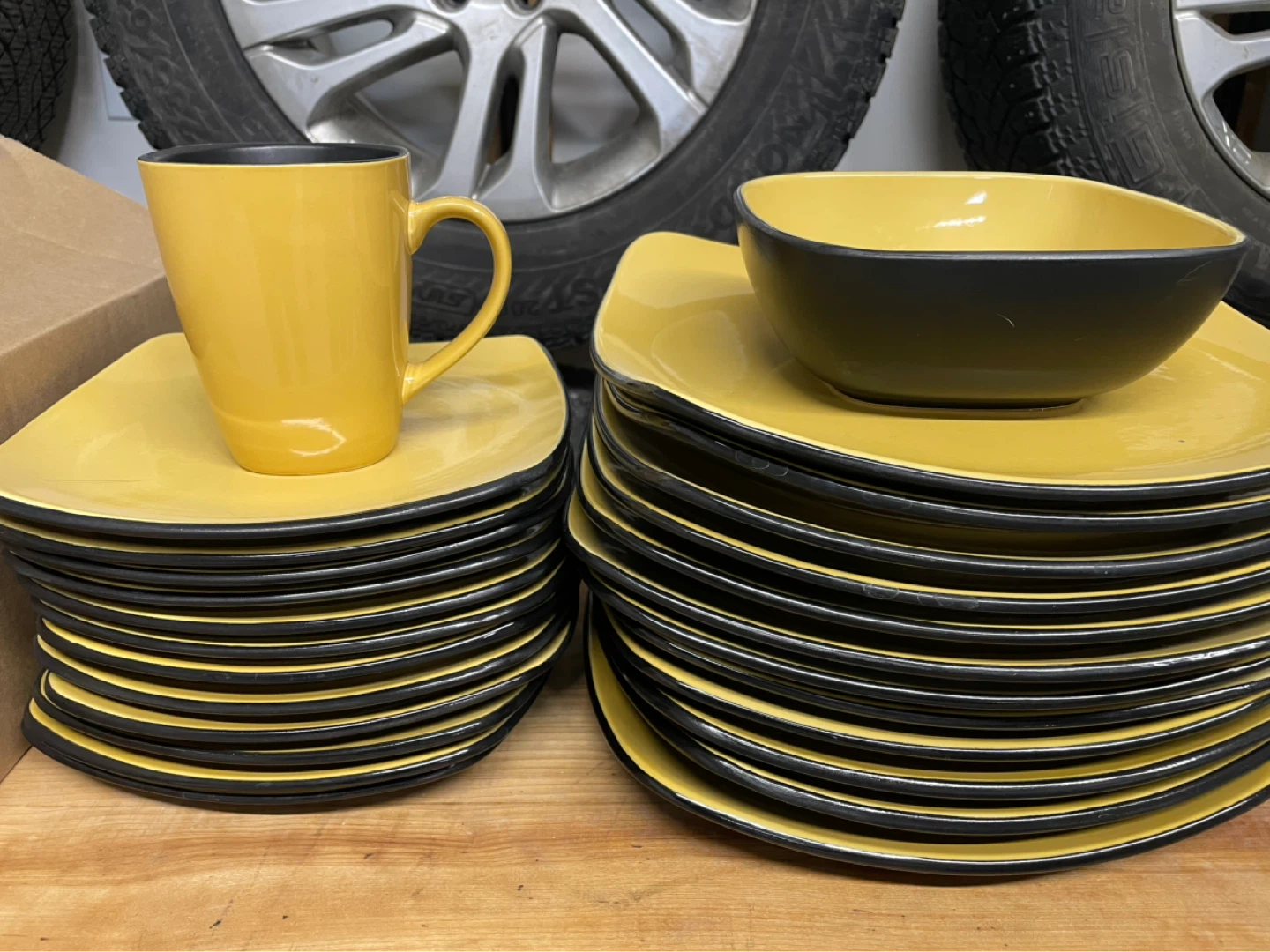 Yellow and Black Dinnerware Set