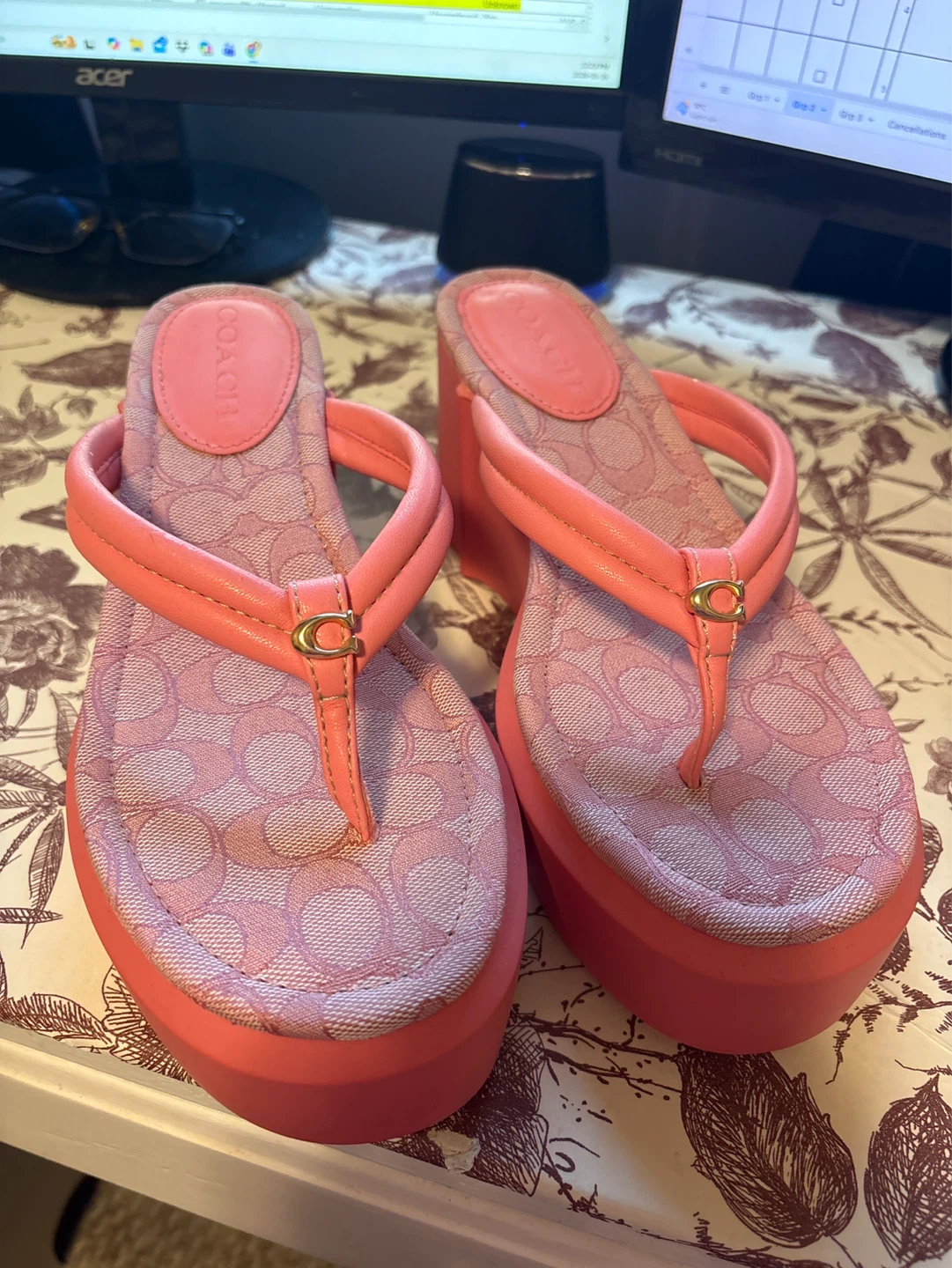 Coach Pink Signature Platform  Flip Flops