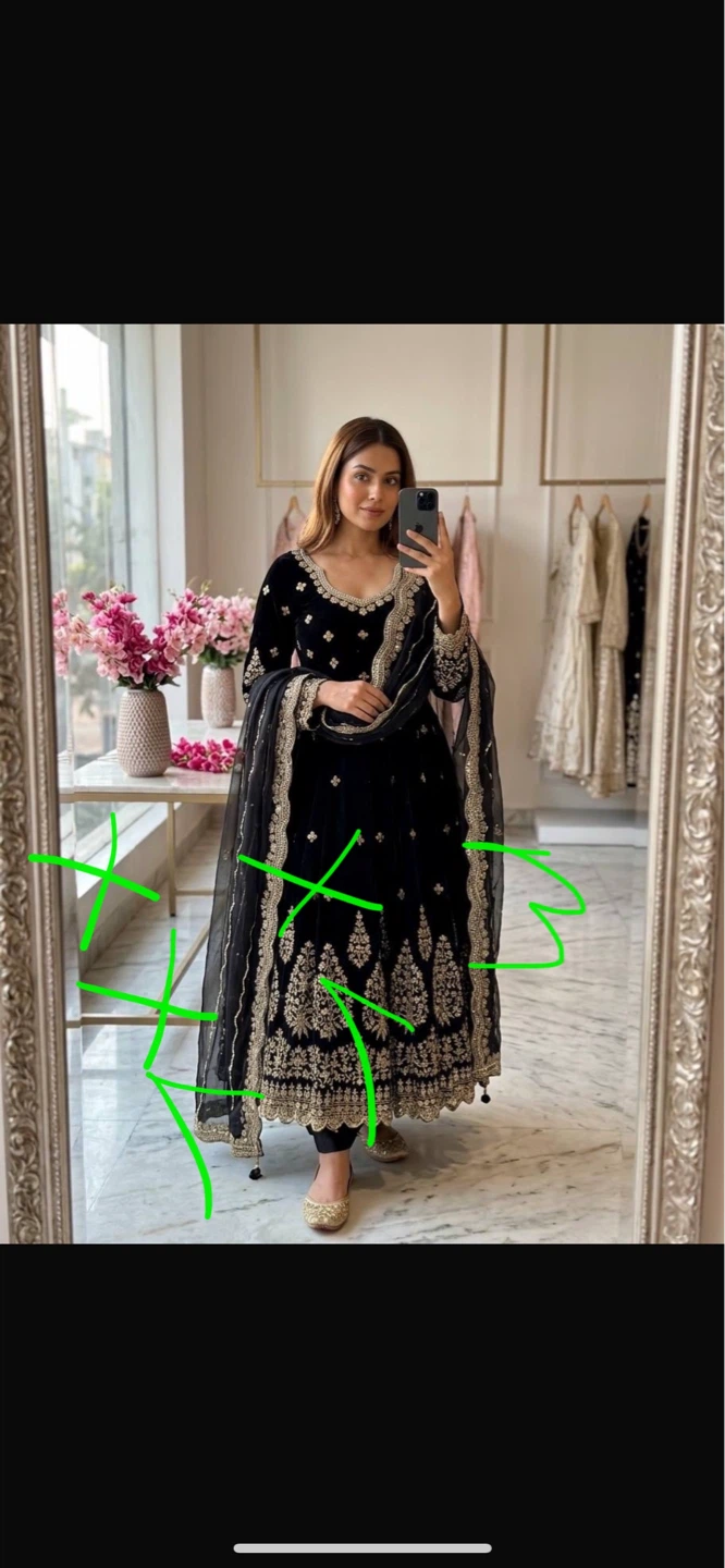 Black Velvet Anarkali Suit with Gold Embroidery