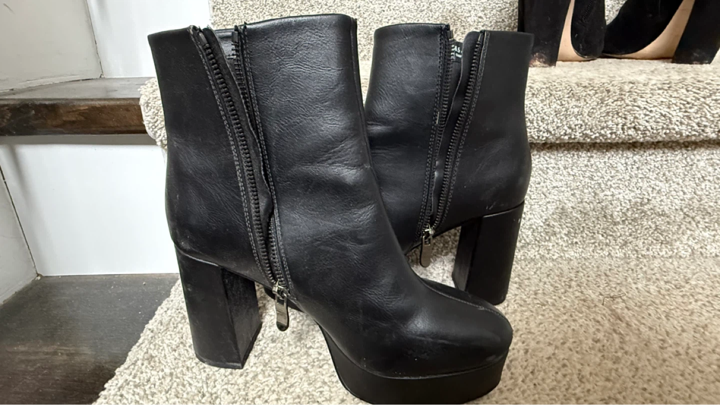 Black Suede & Faux Leather Heeled Booties