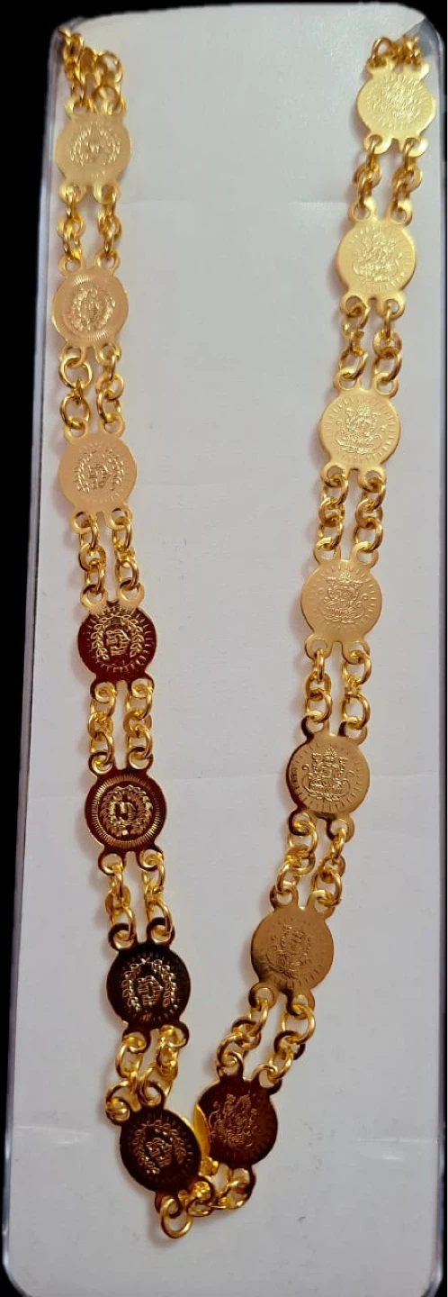 Gold tone chain with coin pendants - 24 gold plated