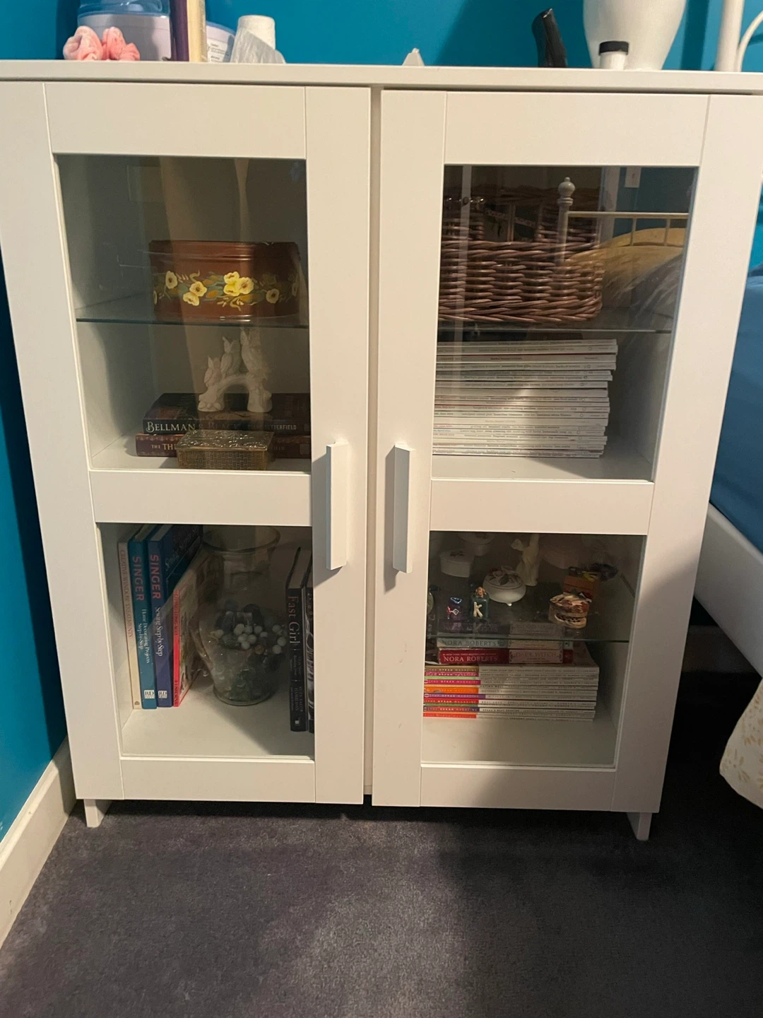 White IKEA kitchen Display Cabinet with Glass Doors - photo 2