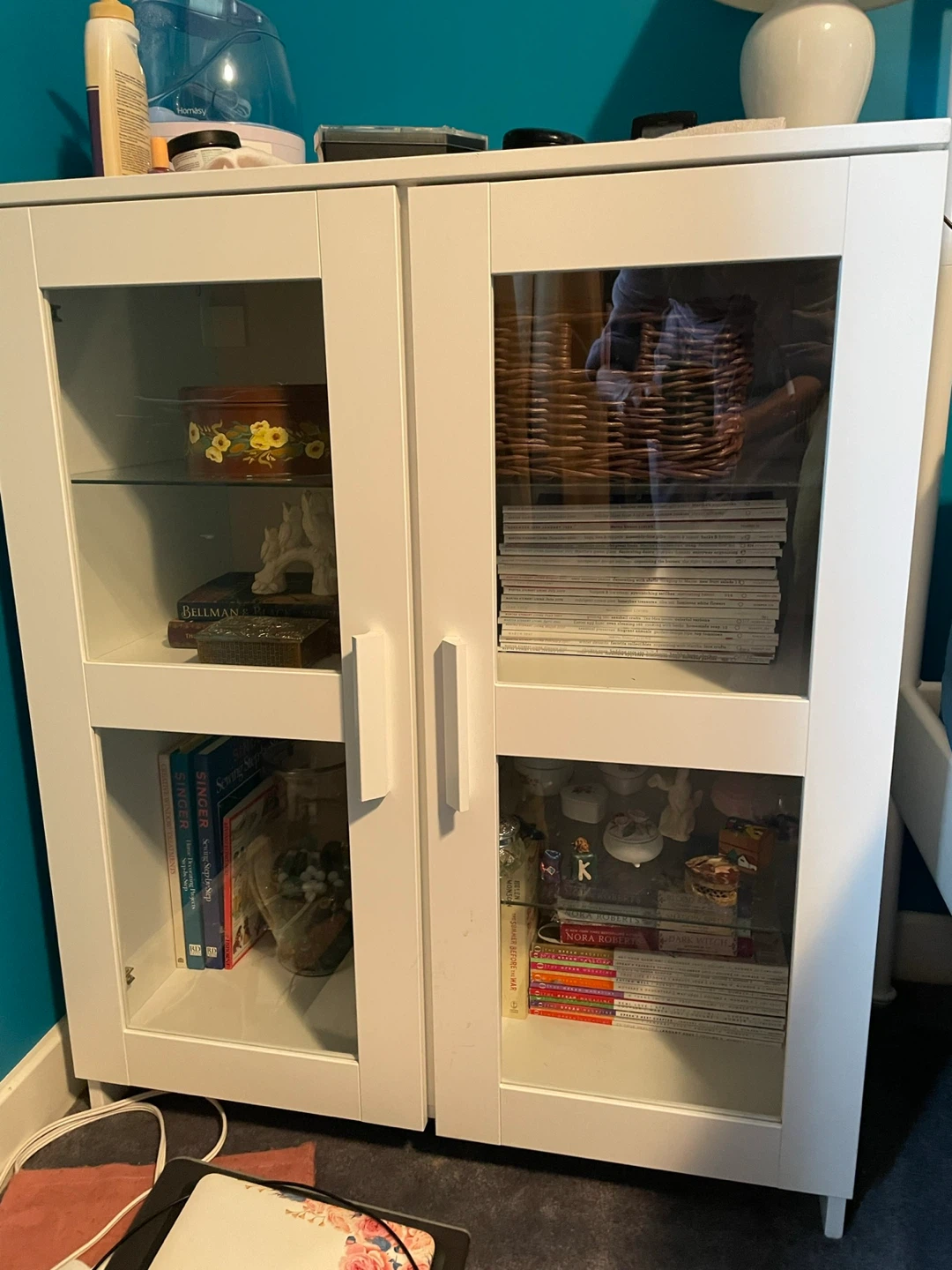 White IKEA kitchen Display Cabinet with Glass Doors