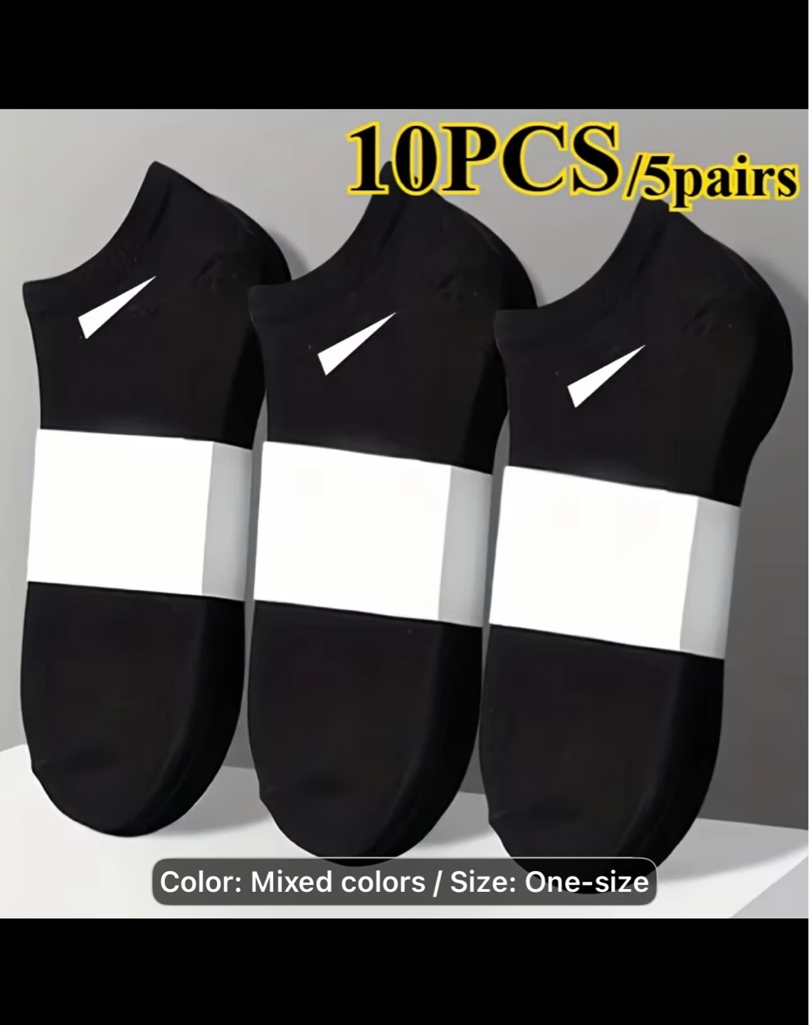5 Pairs Black No-Show Socks (One Size)