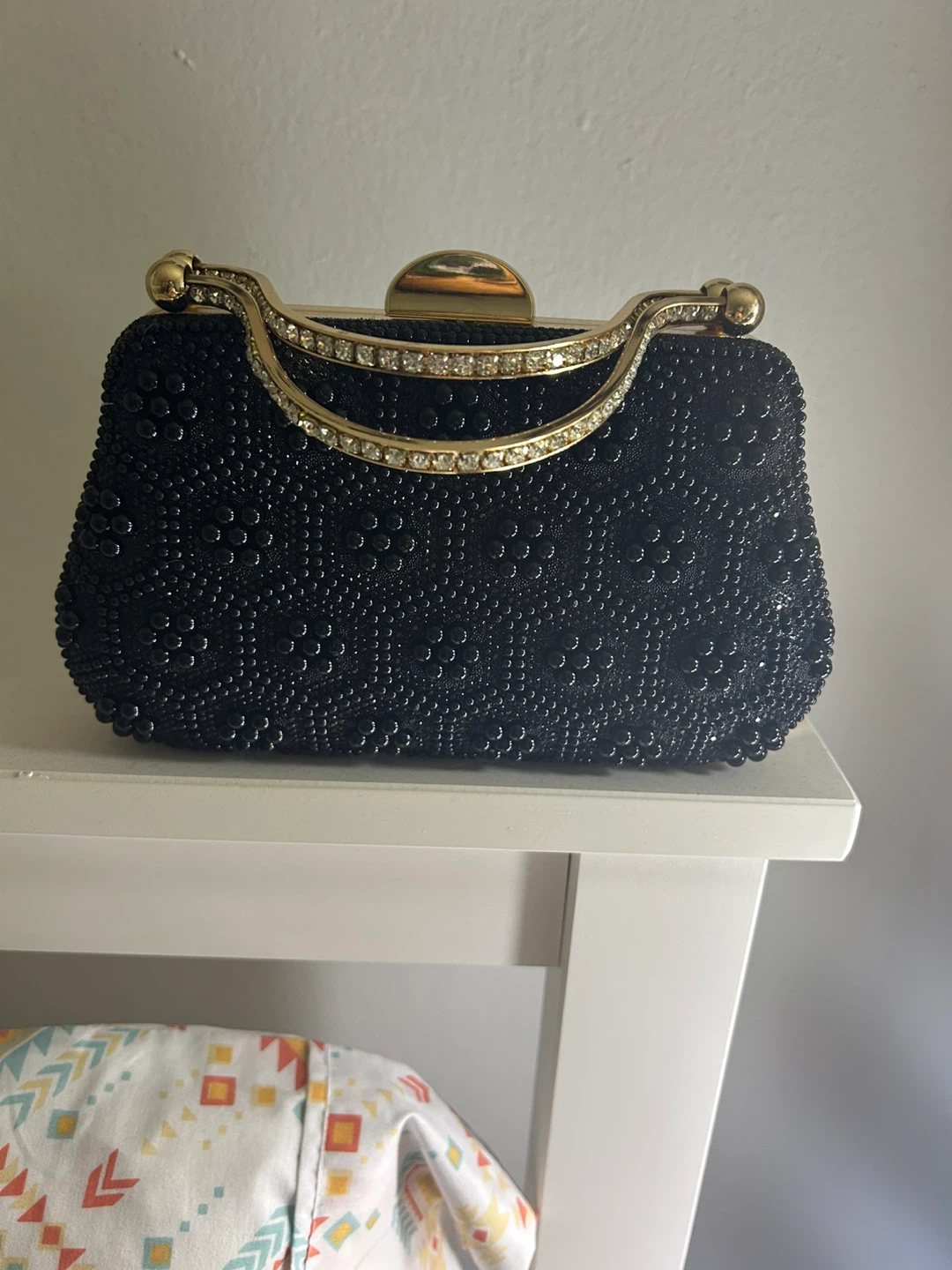 Black Beaded Clutch Evening Bag - photo 2