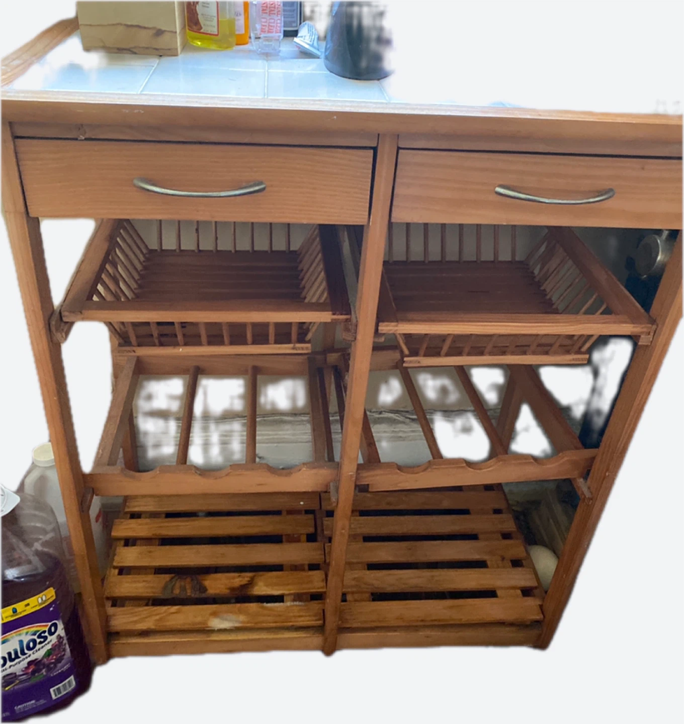 Wooden Kitchen Cart with Shelves and Drawers