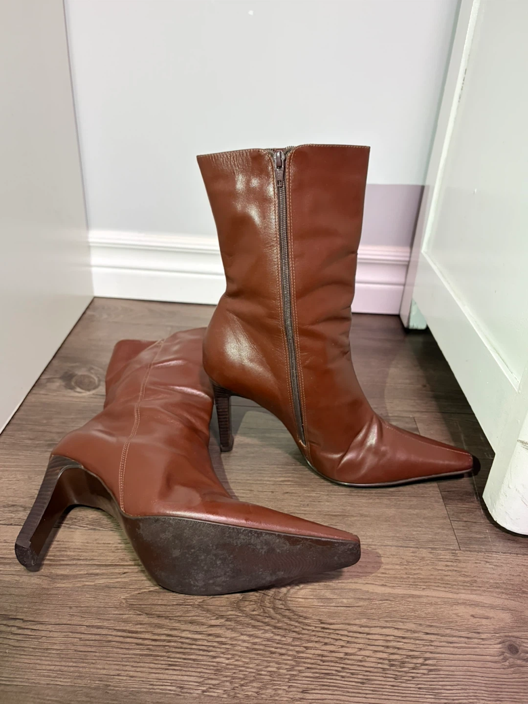 DIVALESI Women's Brown Leather Heeled Ankle Boots Size 38 - photo 2