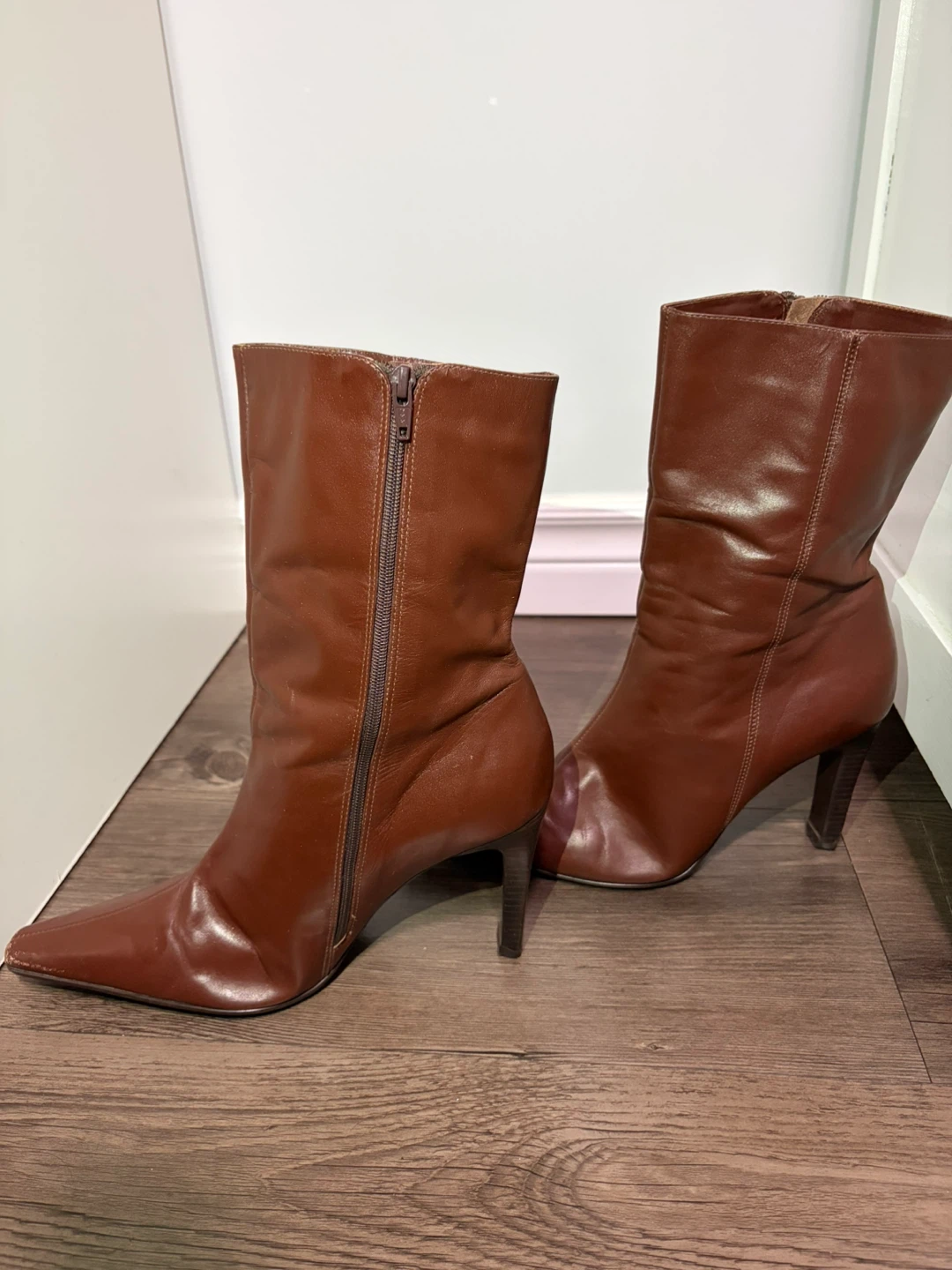 DIVALESI Women's Brown Leather Heeled Ankle Boots Size 38 - photo 3