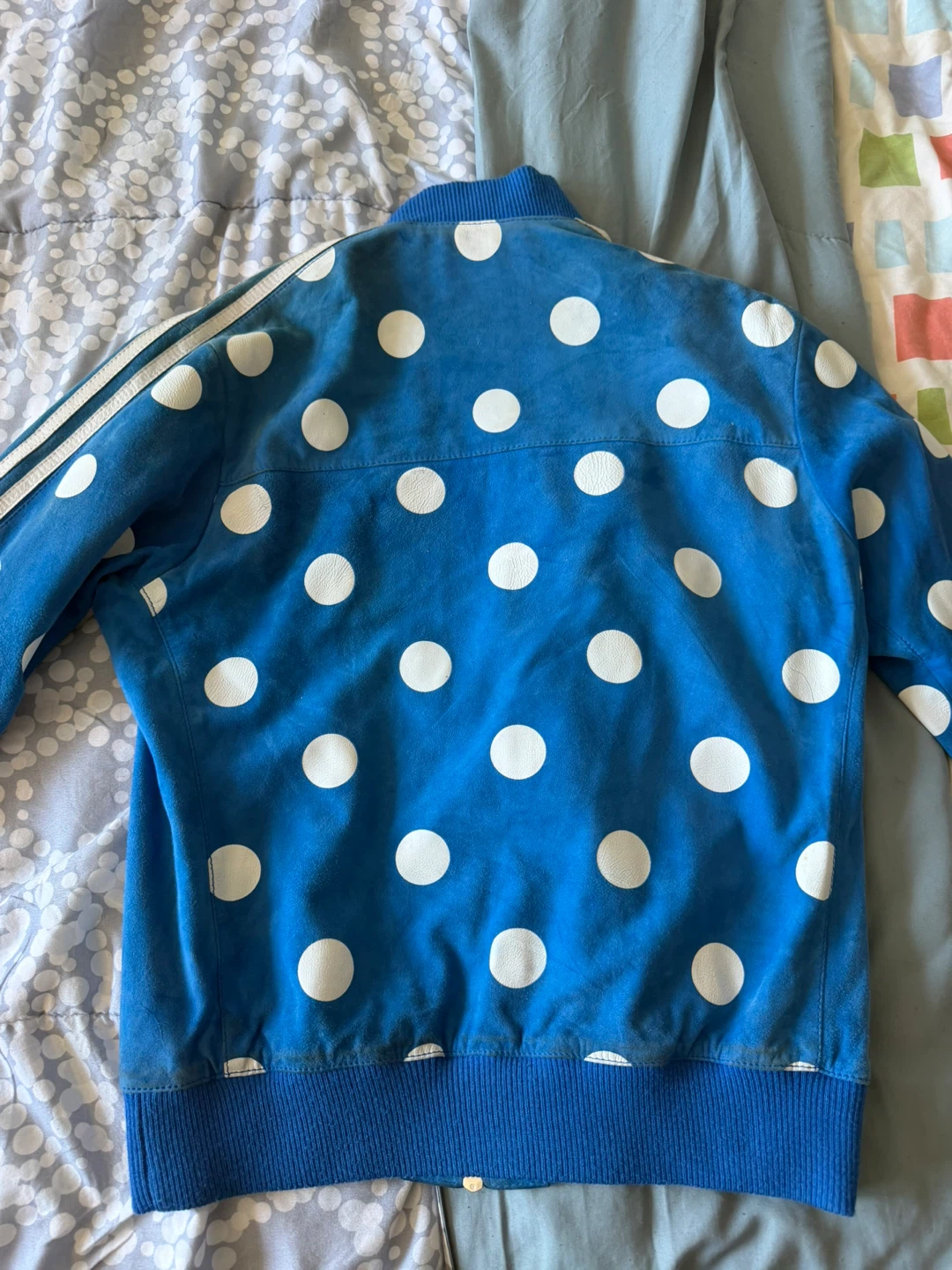 Adidas Pharrell Williams Bomber Jacket Blue White Polka Dot - photo 2
