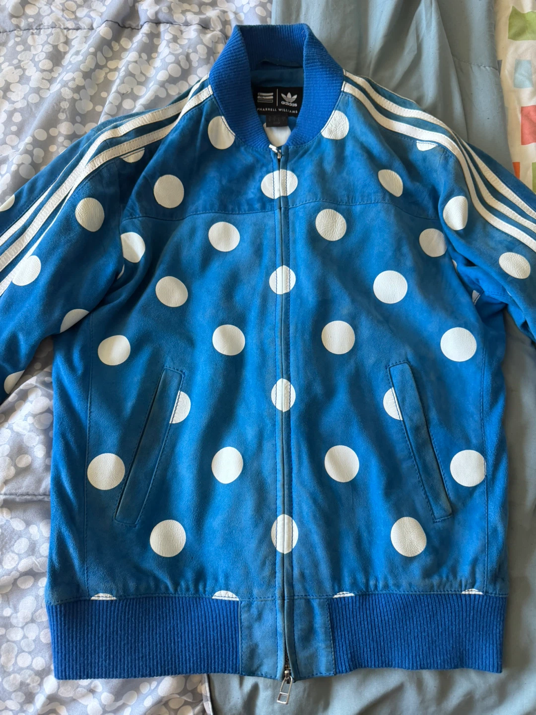 Adidas Pharrell Williams Bomber Jacket Blue White Polka Dot