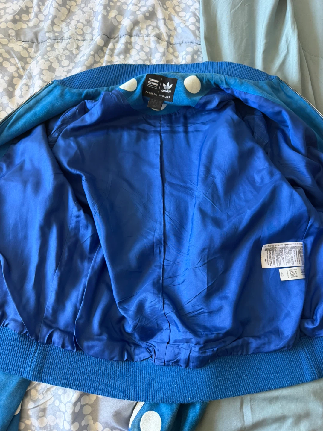 Adidas Pharrell Williams Bomber Jacket Blue White Polka Dot - photo 5