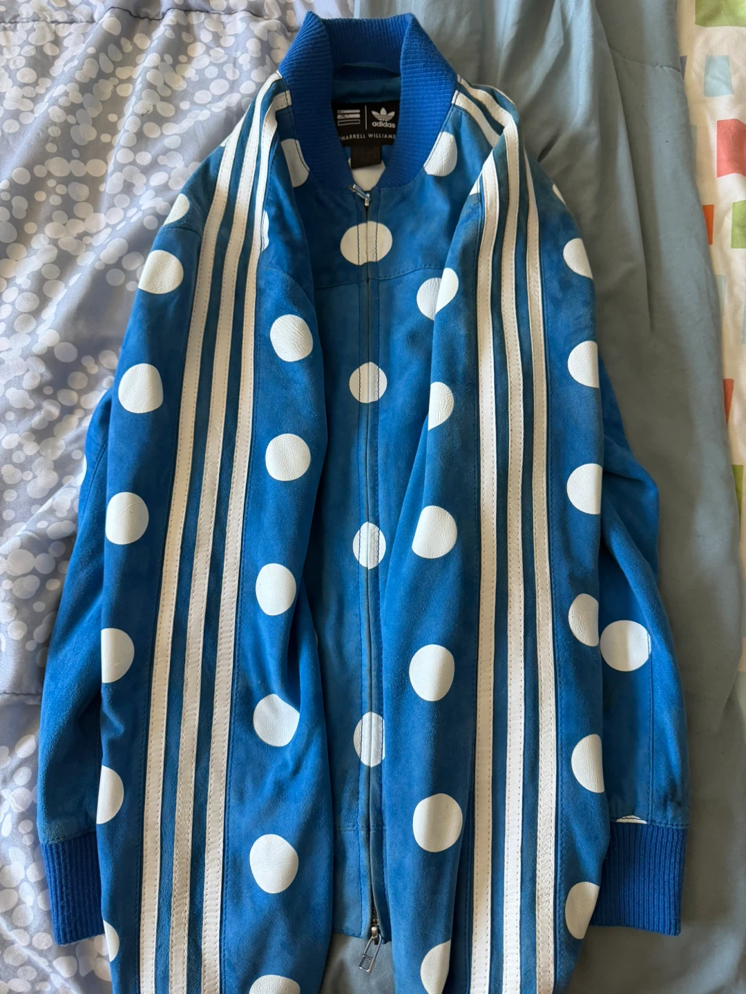Adidas Pharrell Williams Bomber Jacket Blue White Polka Dot - photo 3