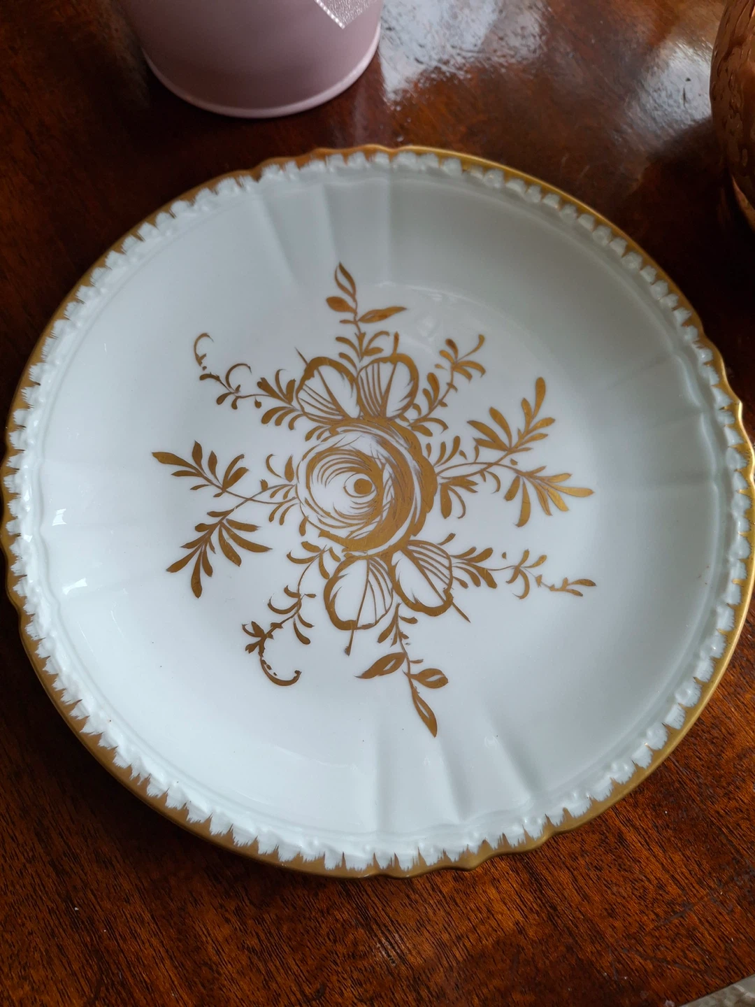 White and gold floral design plate (made in France)