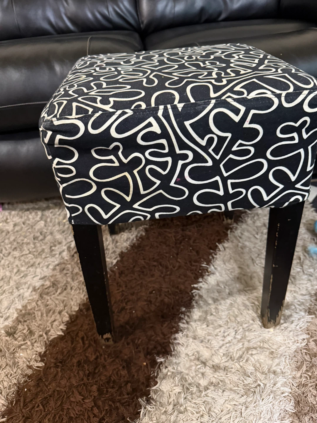 Upholstered Ottoman Footstool with Black and White Pattern - photo 2