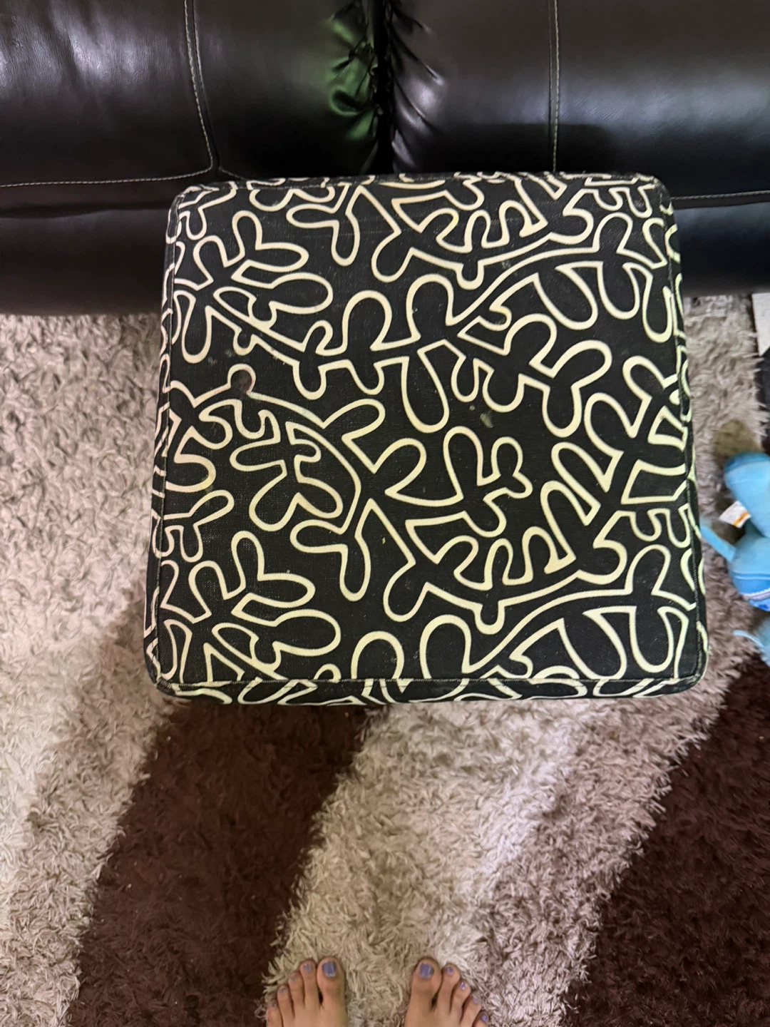 Upholstered Ottoman Footstool with Black and White Pattern