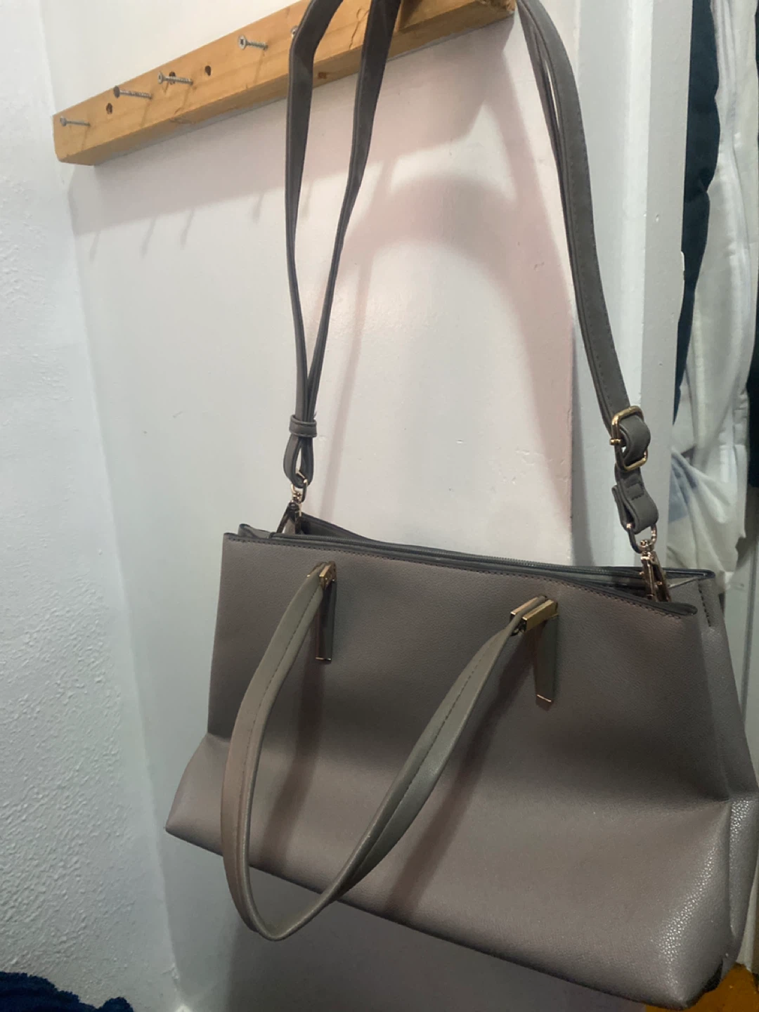 Gray Faux Leather Satchel Handbag