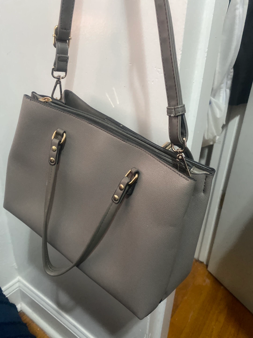 Gray Faux Leather Satchel Handbag - photo 2