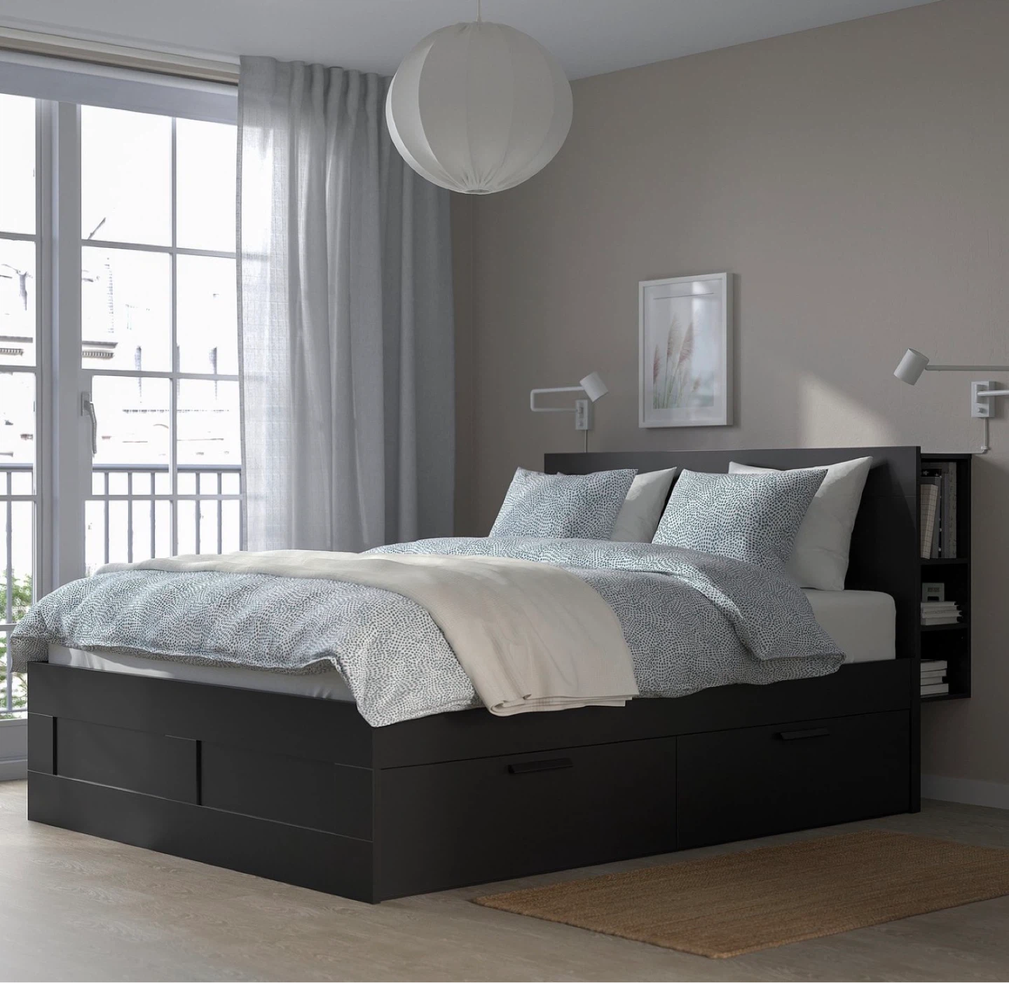 IKEA MALM Full Bed Frame with Storage Drawers - Black