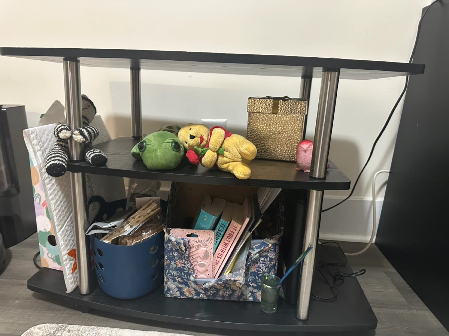 Black 2-Tier Media Stand with Silver Legs