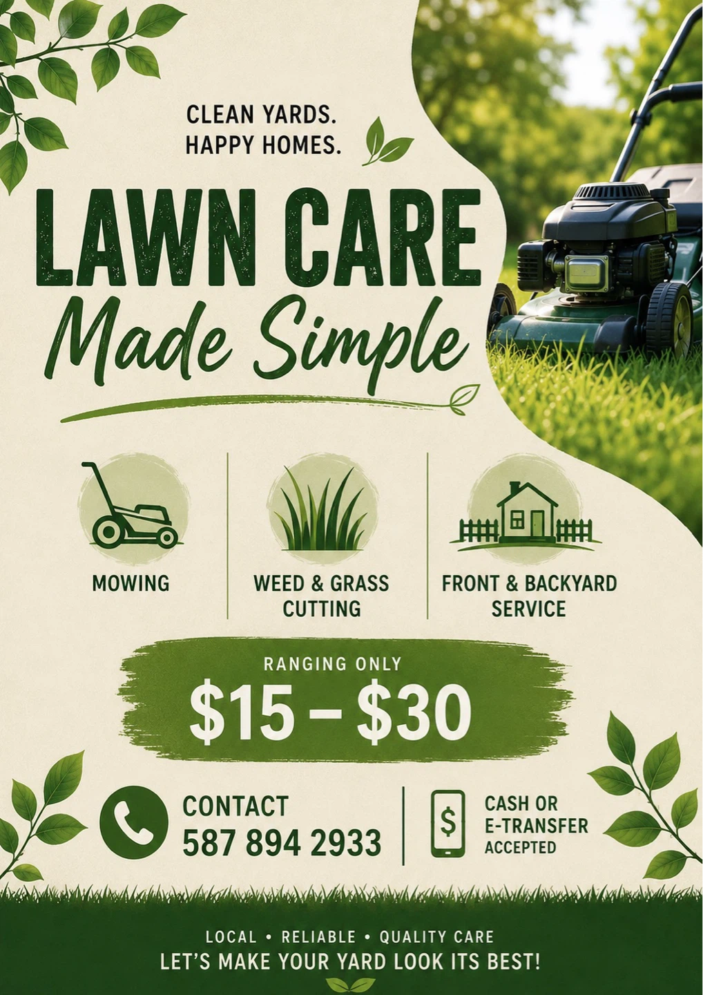 Local lawn mowing business