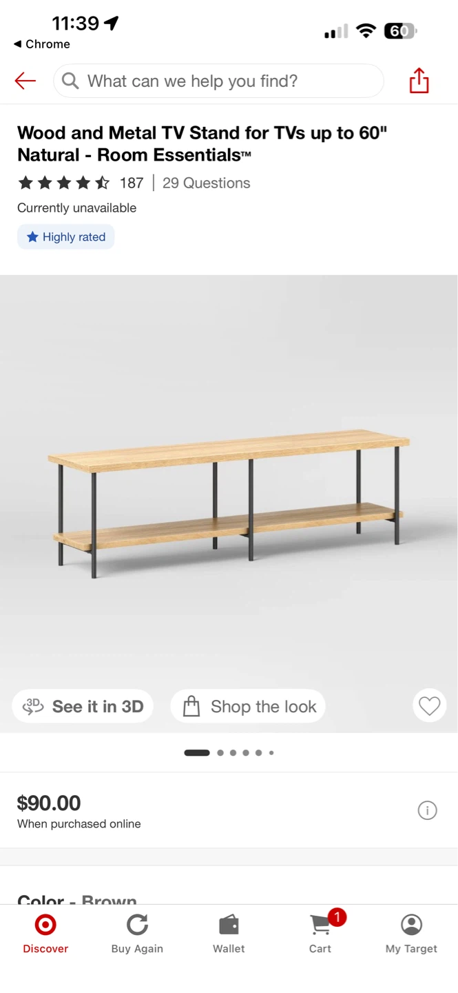 Room Essentials Wood and Metal TV Stand - Natural/Brown