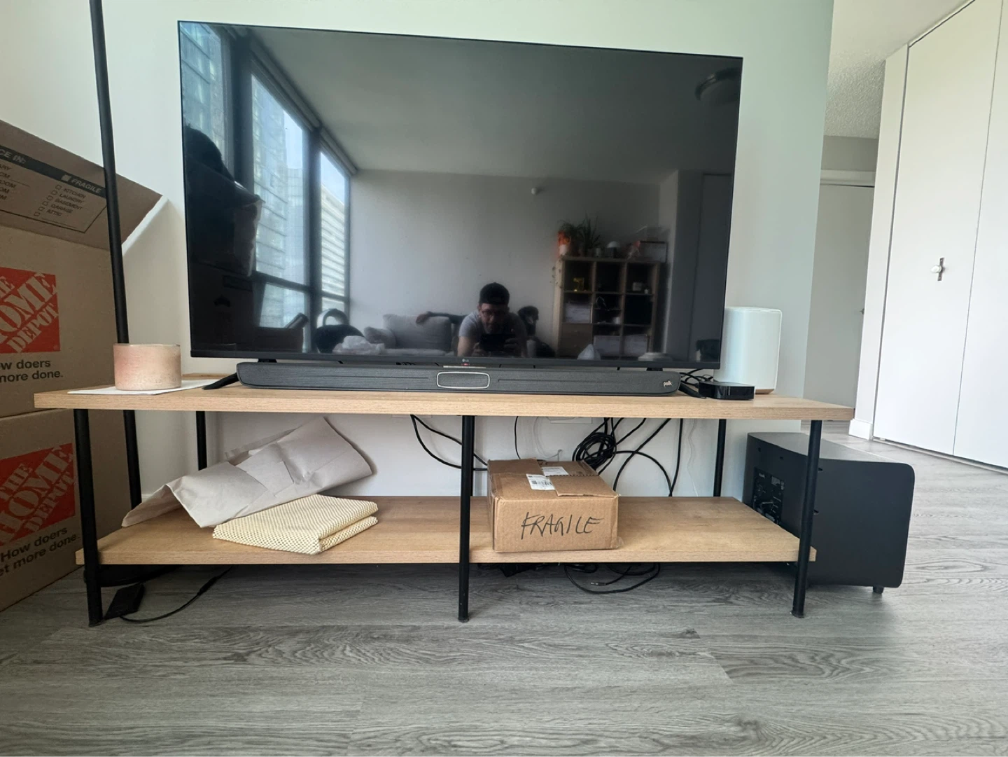 Room Essentials Wood and Metal TV Stand - Natural/Brown - photo 3