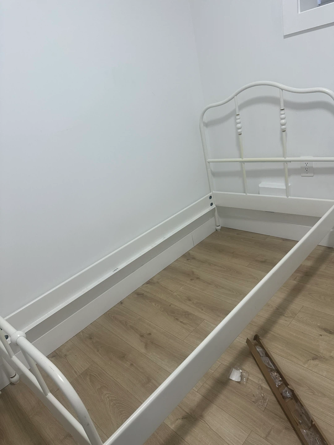 Kids White Metal Twin Bed Frame with Slats