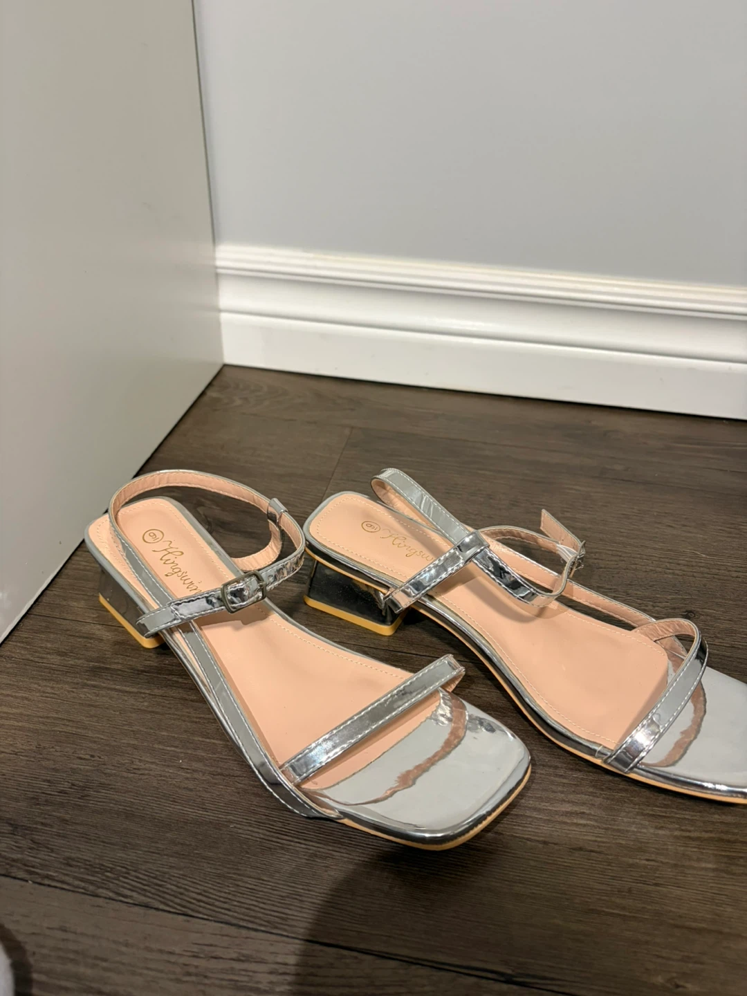 Hingswink Silver Block Heel Sandals - Size 6