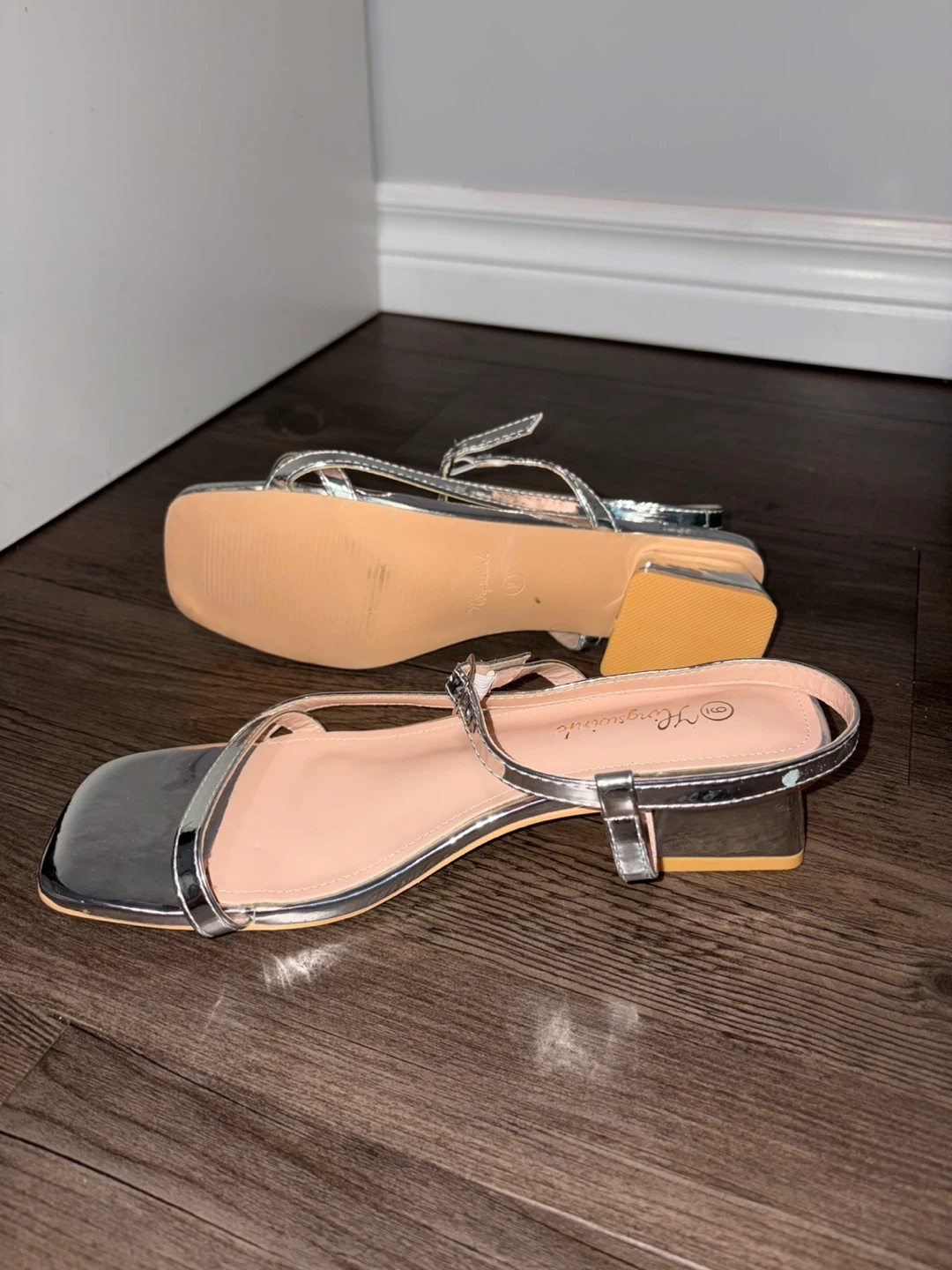 Hingswink Silver Block Heel Sandals - Size 6 - photo 3