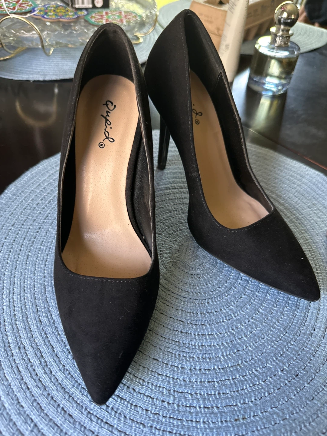 Qupid Black Suede Pointed Toe Stiletto Heels