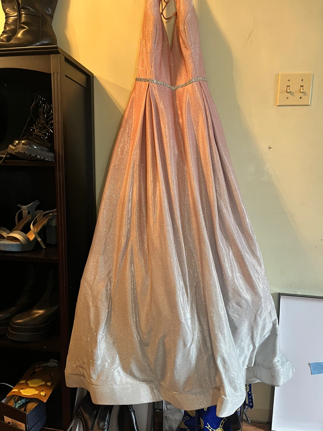 Sparkly Ombre Prom Dress - Pink/Silver
