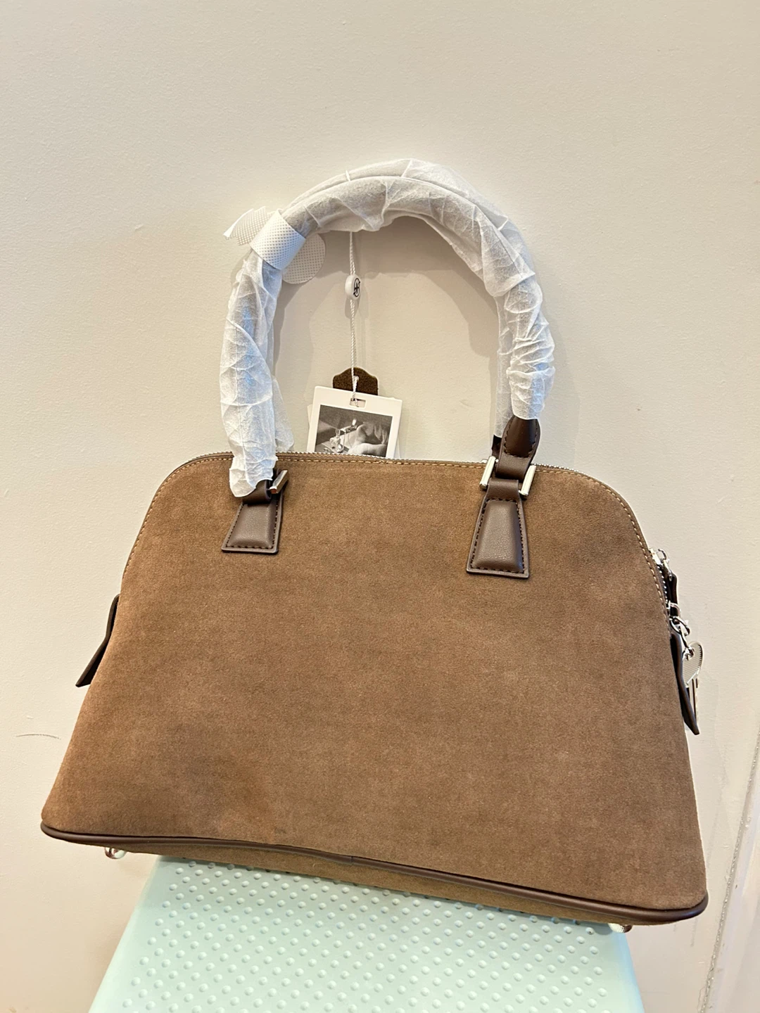 NEW- Brown Suede Tote Bag with Shoulder Strap