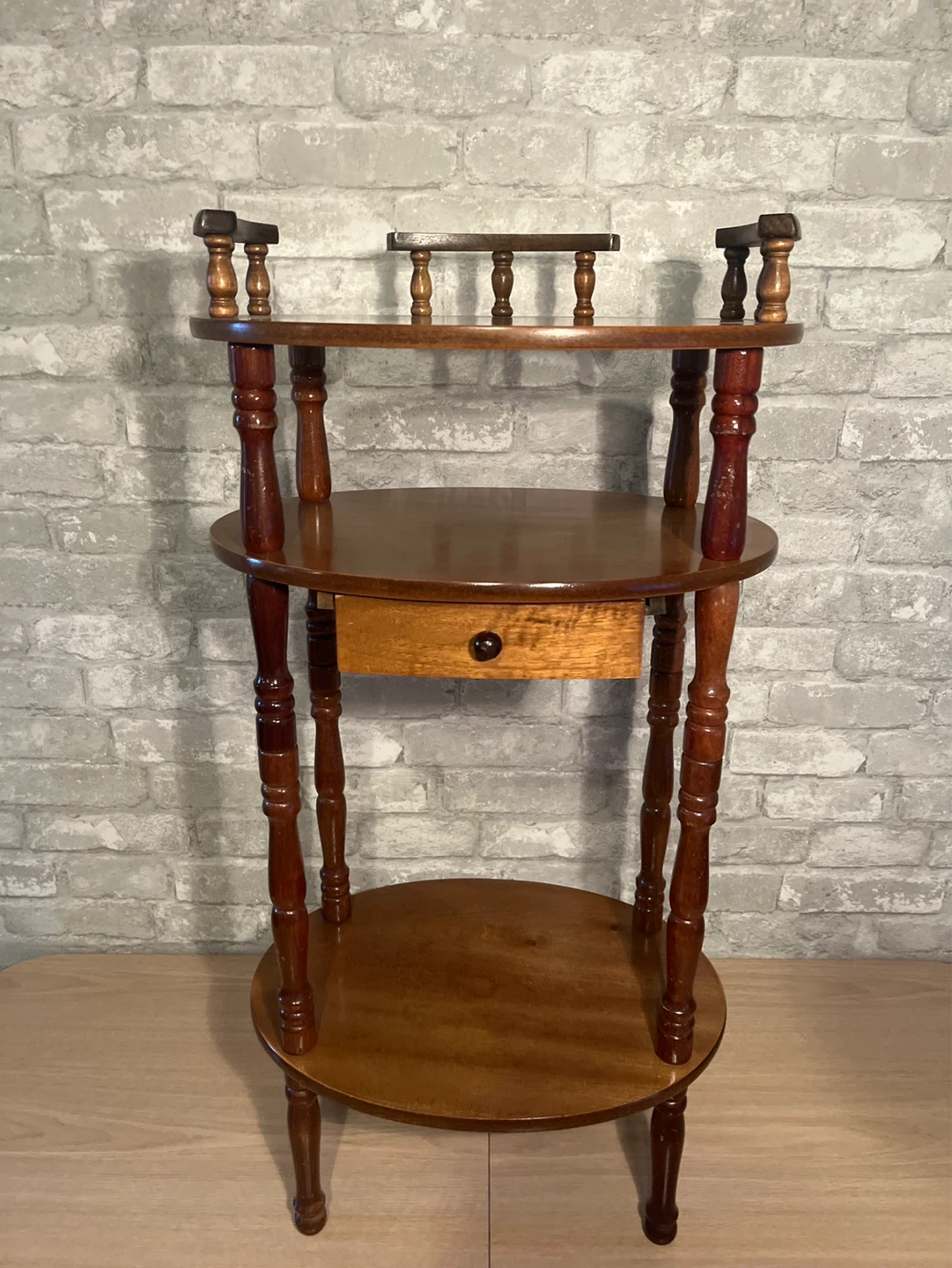 Wooden Tiered Side Table with Drawer - photo 4
