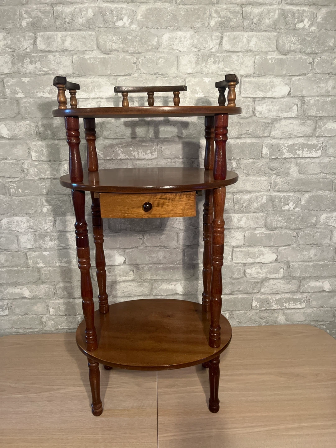 Wooden Tiered Side Table with Drawer