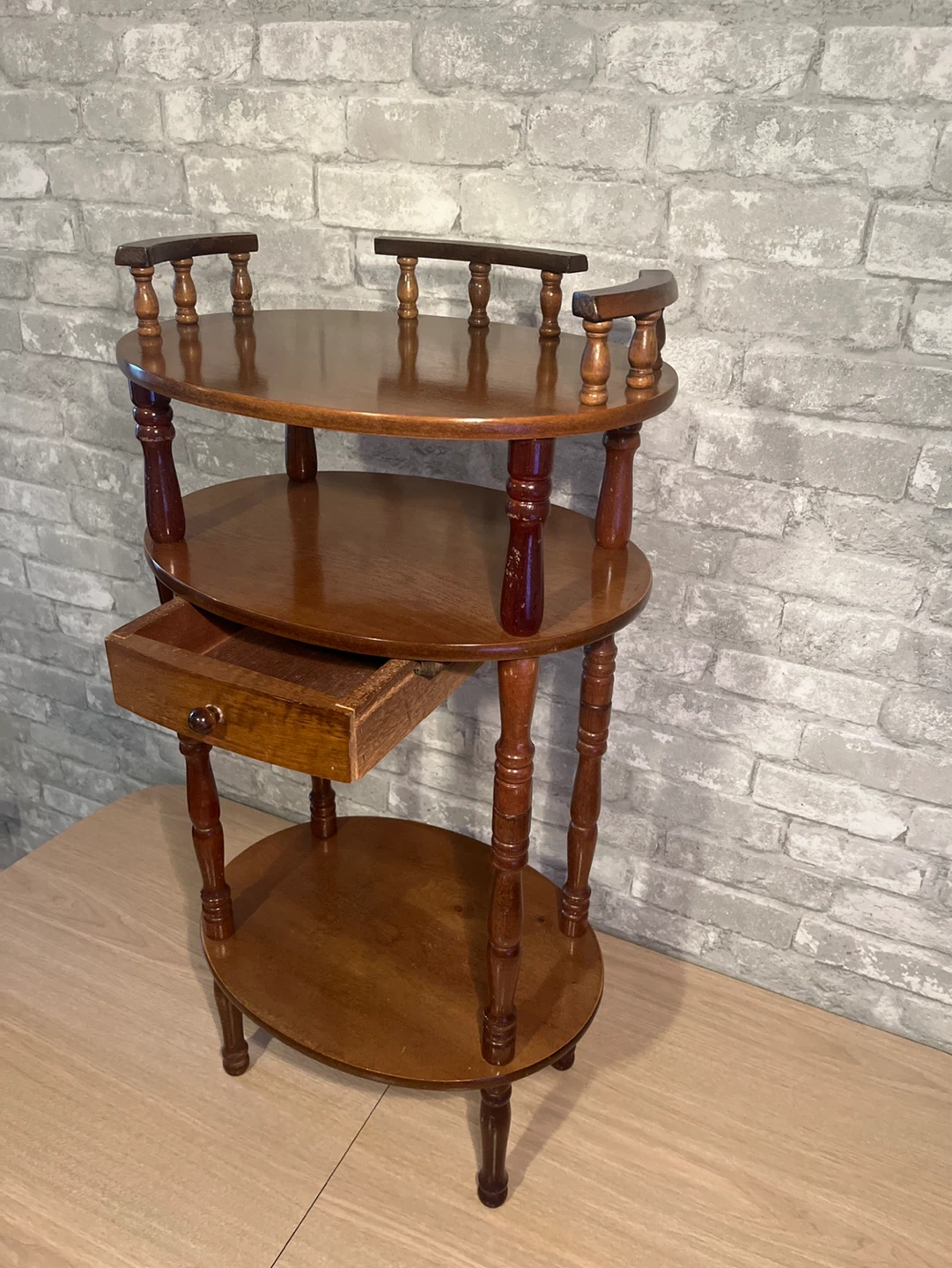 Wooden Tiered Side Table with Drawer - photo 3