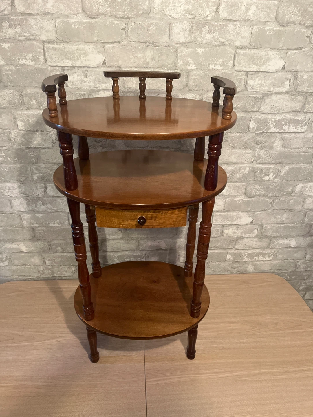 Wooden Tiered Side Table with Drawer - photo 2