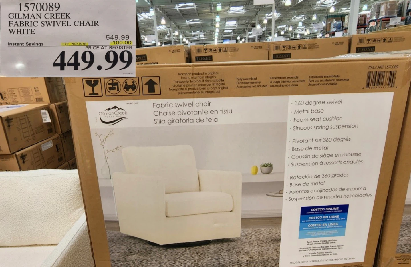 Gilman Creek Fabric Swivel Chair - White
