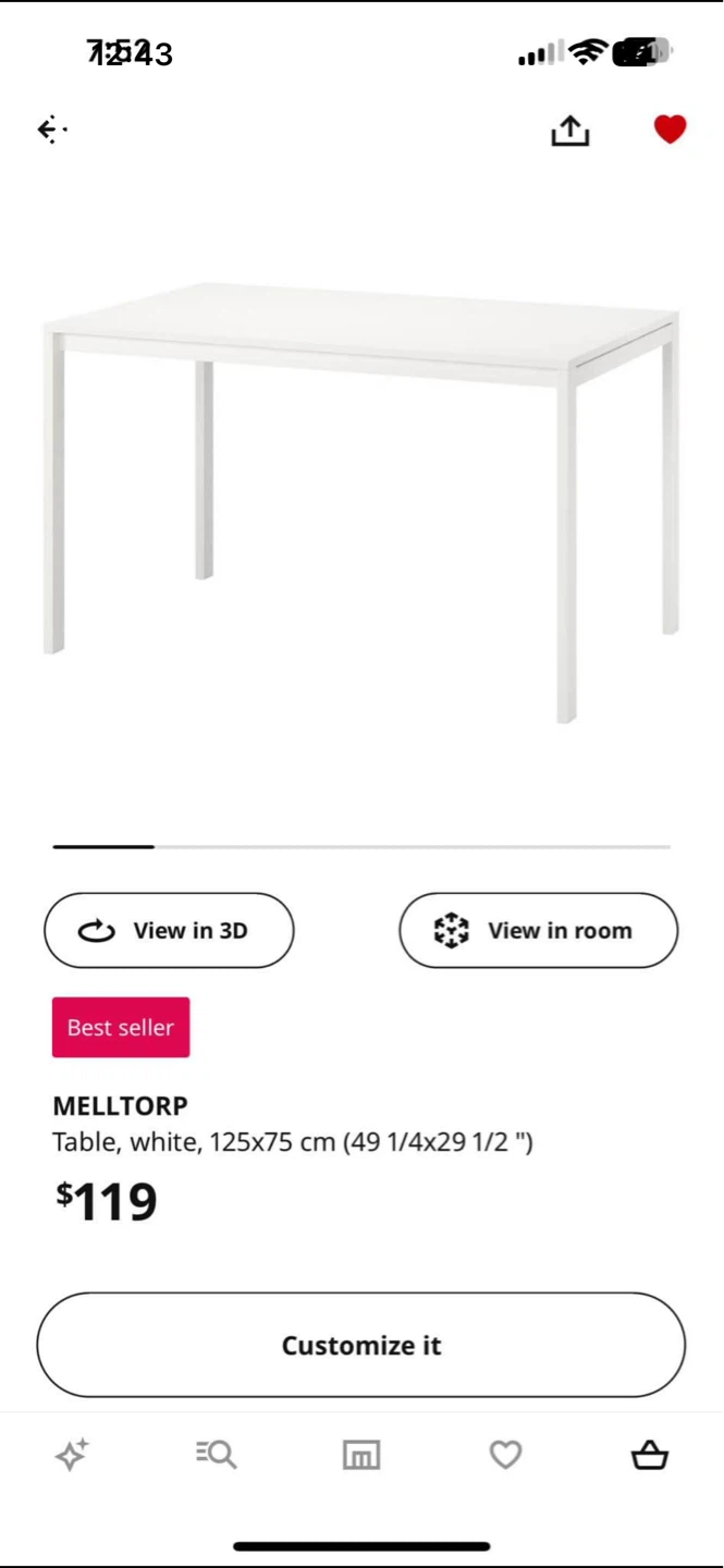IKEA MELLTORP Table / desk- White, 125x75 cm - photo 2